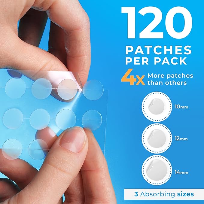 PatchRx Pimple Patches for Face (120 Patches), Hydrocolloid Acne Patches with Tea Tree Oil, Pimple Patch Pimple Stickers - Hydrocolloid Patch Acne Dots - Acne Pimple Patches For Face - Zit Patches