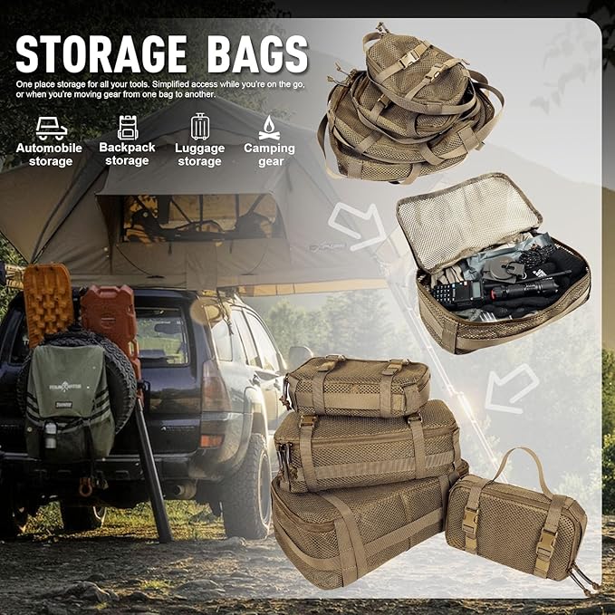 4 Set Tactical Packing Cubes ，Compressible Mesh Duffle Storage Bag,Portable Edc Molle Pouch Organizer.