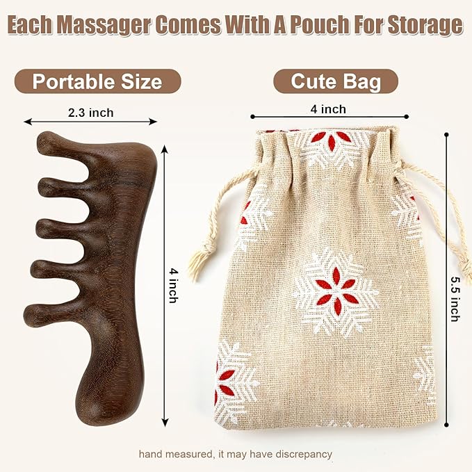 2 Pack Wooden Scalp Massage Comb Wooden Wide Tooth Loc Comb Sandalwood Scalp Massager Brush, Head Brush Gua Sha for Women Men