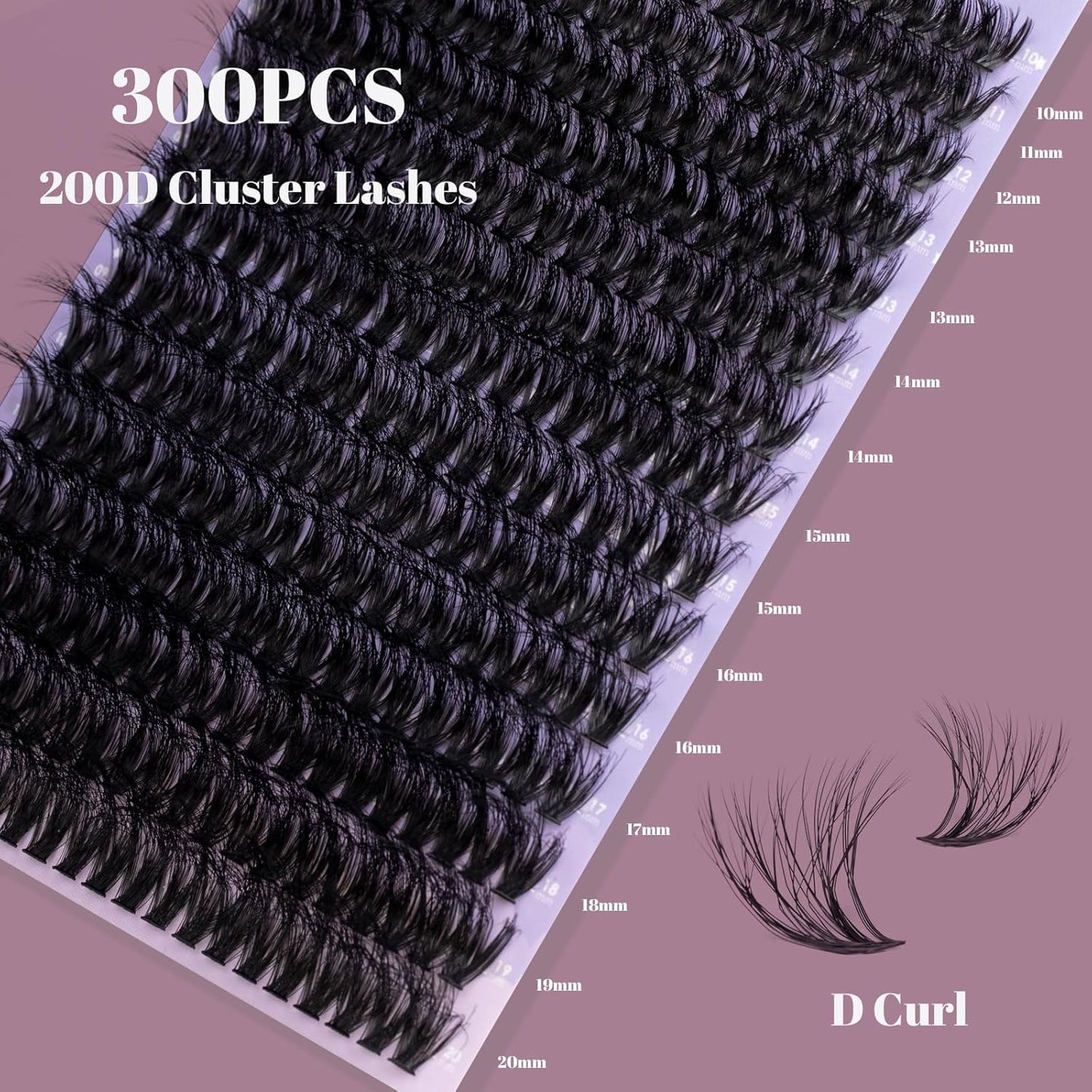 Ocean Pearl Lash Clusters 10-20mm 200D 300PCS Lashes DIY Lash Clusters Kit Individual Lashes Cluster Eyelash Extensions Natural Eyelashes DIY Eyelash Extension Kit with Bond+Seal+Remover+Tweezer-200D
