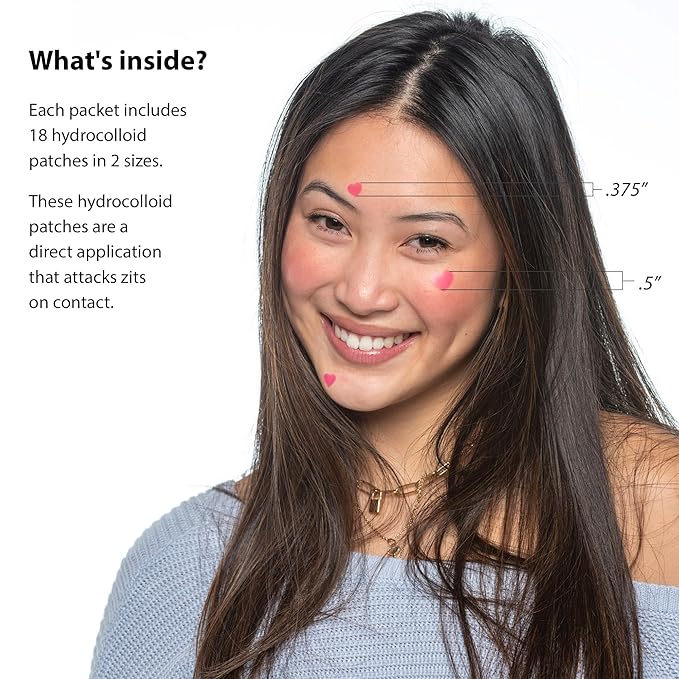 Frilliance Pink Heart Shaped Hydrocolloid Acne Pimple Patches for Zits and Blemishes (36 Count, 2 Sizes) Spot Treatment Stickers for Face & Skin, Vegan and Cruelty Free