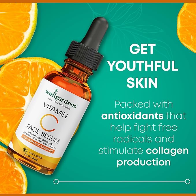 100% Pure Vitamin C Serum for Face - Anti Aging Face Serum - Vitamin C Face Serum, Vitamin E, Hyaluronic Acid, Botanical Blend - Face Serum for Eye Area, Dark Spots, Fine Lines, Wrinkles - 2 FL OZ