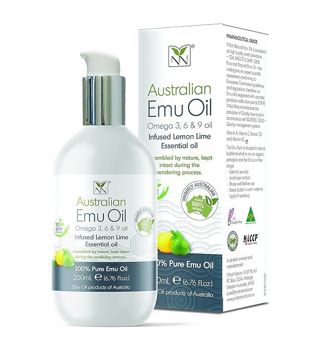 Y-Not Natural Ultra Pure Australian Emu Oil - Luxury, Hospital Grade Emu Oil 200 mL | Free Range Aboriginal Omega 3, 6 & 9 Oil Infused with Lemon Lime - The Ultimate Moisturizer for Skin, Hair, Nails, and Scalp