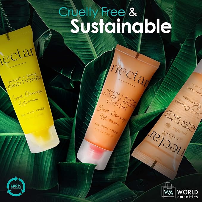 Nectar Hand & Body Lotion | 50 Count, 1 oz | Sweet Orange Blossom, Mini Travel Size Toiletries (100% Recyclable Tube with Flip Top Cap) Hotel Amenities, Suitable for All Skin Types