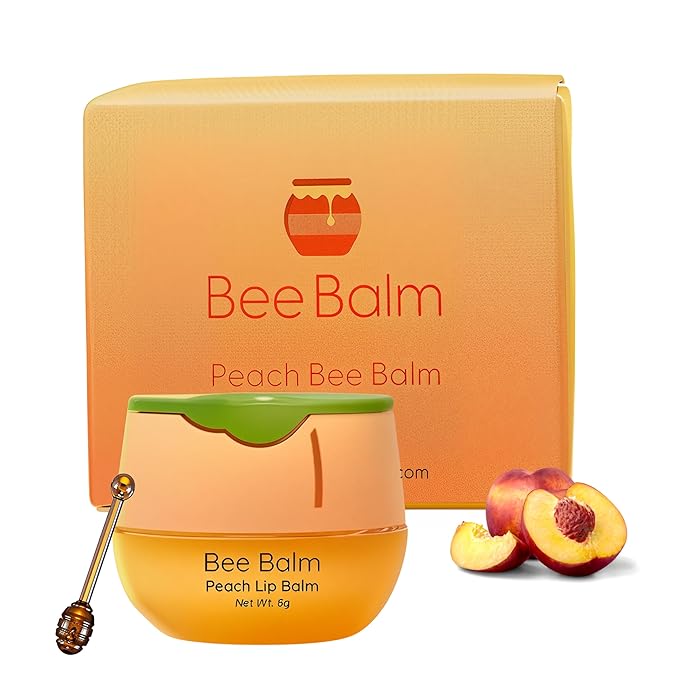 Original My Bee Balm Lip Balm - Peach Hydrating Balm Honey Pot for Dry, Chapped & Cracked Lips with Propolis, Honey & Vitamin E - Soften, Smooth & Reduce Lip Lines