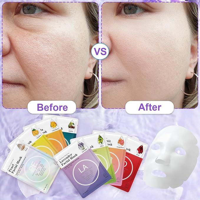 VESPRO 144 Pack Collagen Essence Sheet Facial Masks, Bulk Sheet Masks for Face, Hydrating Facial Masks for All Skin Types, Moisturizing and Soothing, Natural Skincare Spa Face Mask