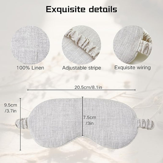 Pure Linen Eye Mask, 100% Linen Eye Mask for Girls,Travel Breathable Sleep Mask,Adjustable Strap, Hypoallergenic, Cooling with Travel Bag Gift Package(Oat)