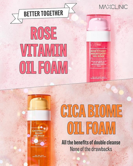 [K-Beauty] Rose Vitamin + Calendula Biome Oil Foam Gift Set | Daily Face Wash Oil Based Cleanser to Foam | Korean Skin Care Oil Cleanser for Dry Sensitive Skin | Face Cleanser Bundle