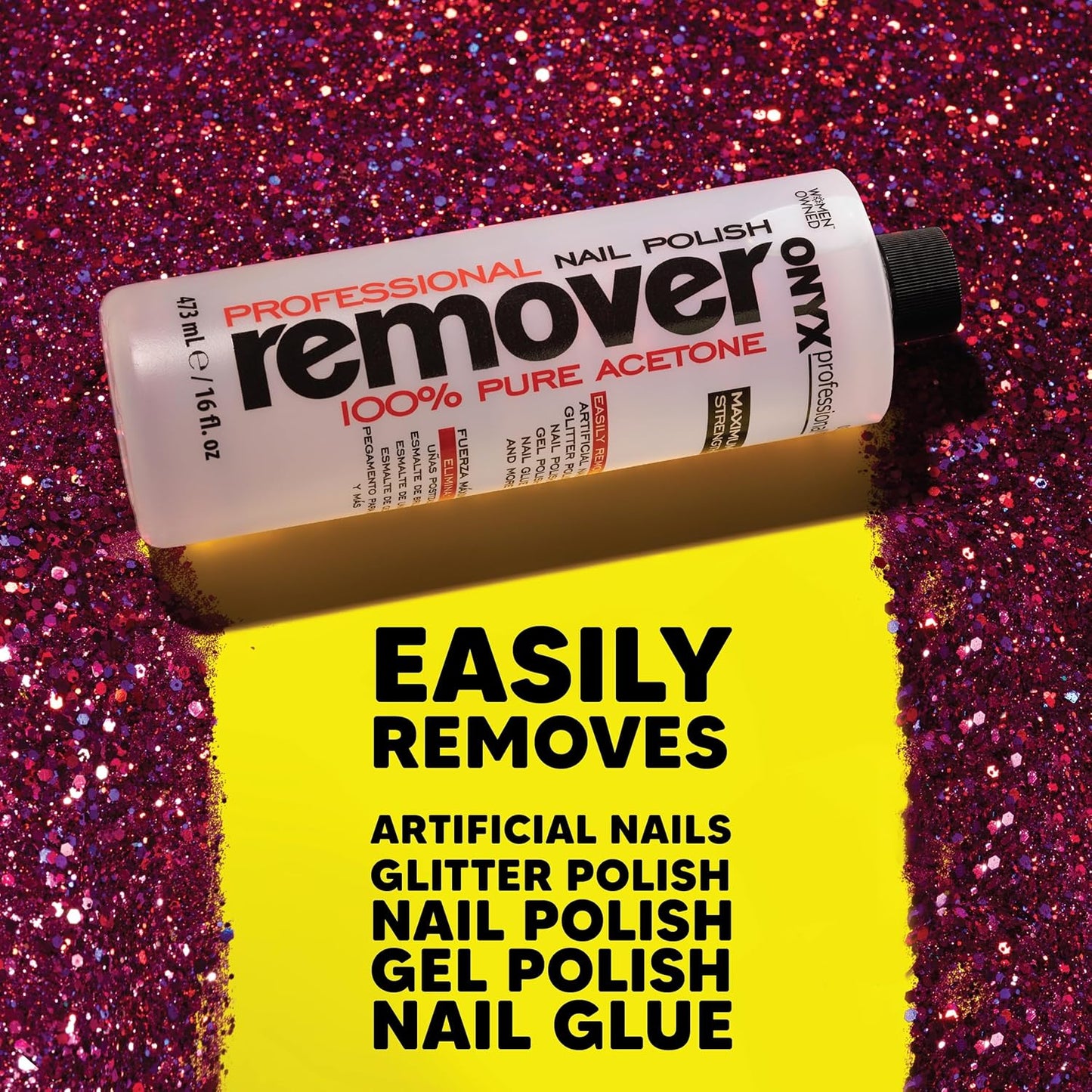 Onyx Professional 100% Pure Acetone Nail Polish Remover Kit with 7 inch Nail File, 16 fl oz - Made in USA, Maximum-Strength Gel Polish Remover, Artificial & Glitter Nail Polish