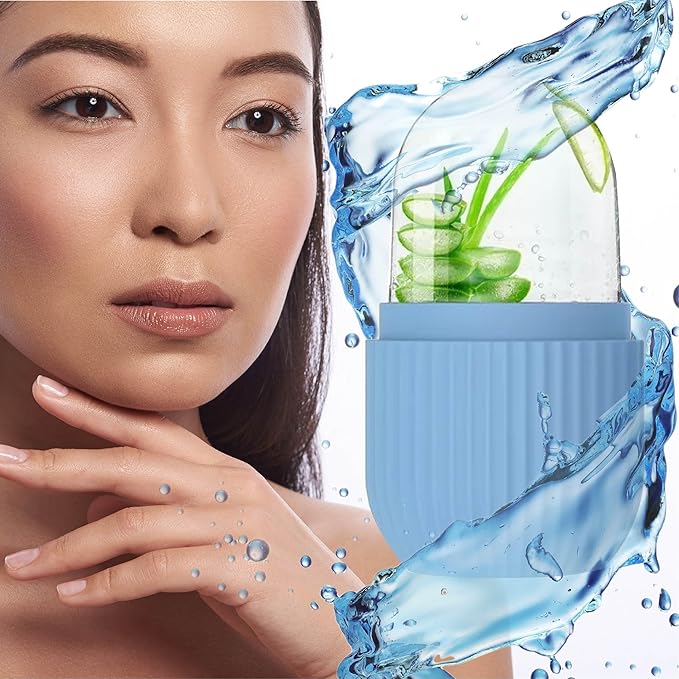 Ice Face Roller - Perfectly shaped for Face, Body, and Under Eyes - Ice Mold for Face Easy Handheld Design - Food-Grade Silicone material - Pamper Yourself with Ice - Facial Beauty Ice Roller (Blue)