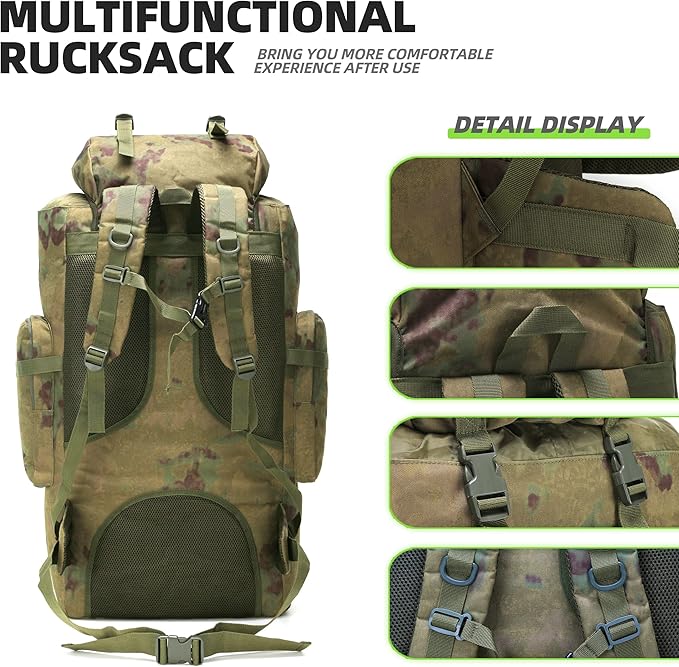 100L Camping Hiking Backpack,Molle military Tactical rucksack backpack,Waterproof Lightweight Hiking Backpack (Ruin Green)
