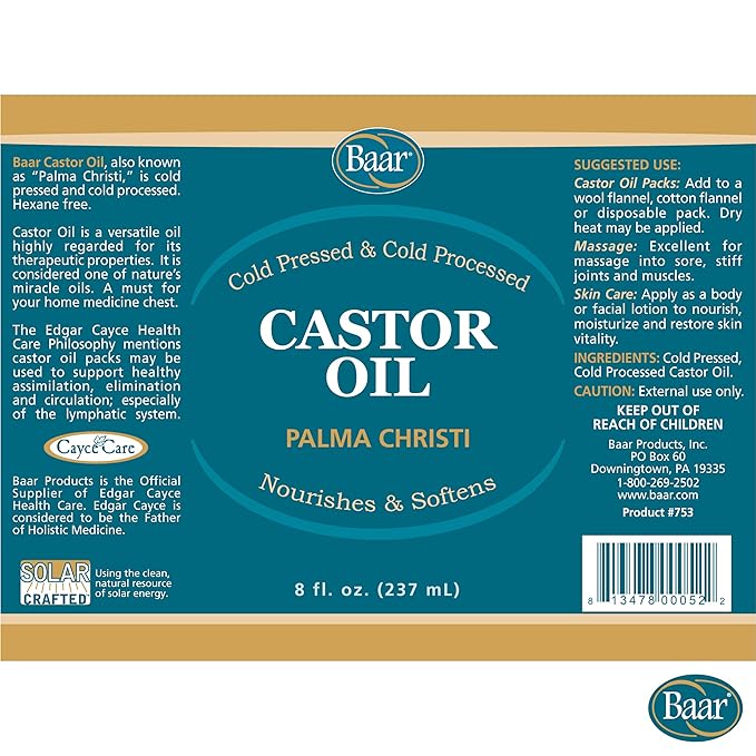 Baar Cold-Pressed, Cold-Processed, Hexane Free Castor Oil, 8 Ounces