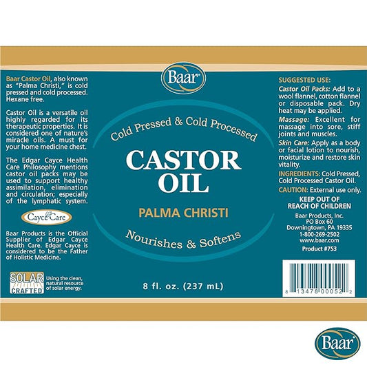 Baar Cold-Pressed, Cold-Processed, Hexane Free Castor Oil, 8 Ounces