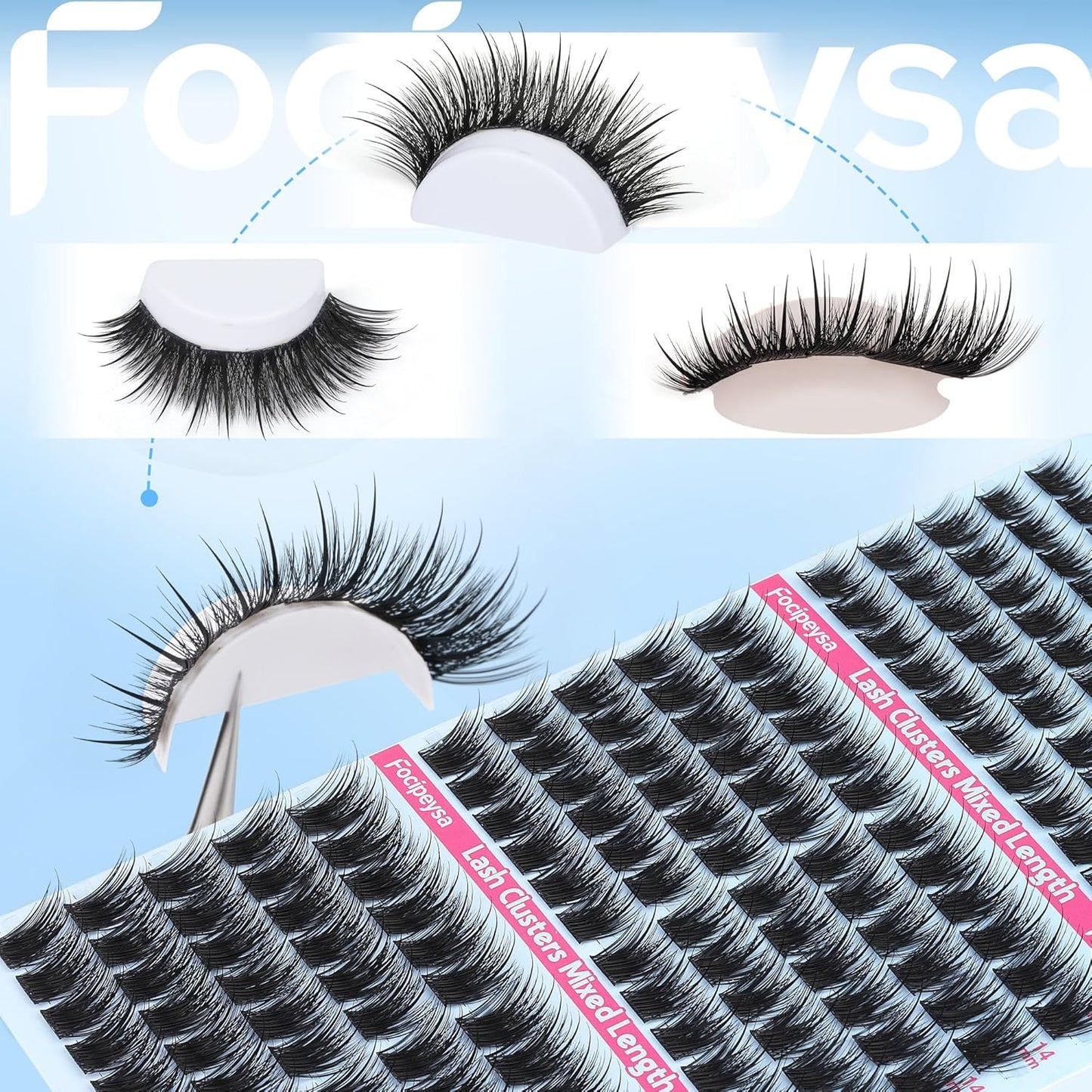 Focipeysa Wispy Lash Clusters Salon Effect Clusters Eyelash Extensions Volume Eyelashes Cluster Natural Lashes Extensions 10-16mm Individual Lashes DIY Clusters Lash Extensions at Home C Curly