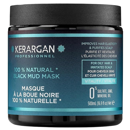 KERARGAN - Revitalizing Hair Mask with Dead Sea Black Mud - Intense Vitality for Oily Hair & Irritated Scalp - Purifies & Enhances Elasticity - Sulfate-Free, GMO-Free, Mineral Oil-Free - 16.9 Fl oz