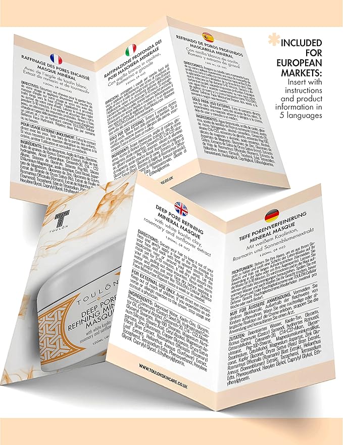 TOULON Kaolin Clay Mask for Face with White Kaolin Mineral Clay. Soft Pure Healing Mask with Minerals to Reduce Wrinkles and Blackheads & Detox Skin - Improve Complexion for Women or Men