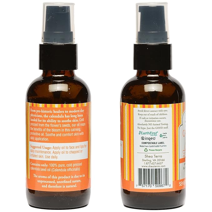 Shea Terra Egyptian Calendula Cold-Pressed Extra Virgin Oil | All Natural & Organic Oil Packed with Skin-Calming and Purifying Properties to Soothe Irritated, Weathered & Sun-Burned Skin – 2 oz