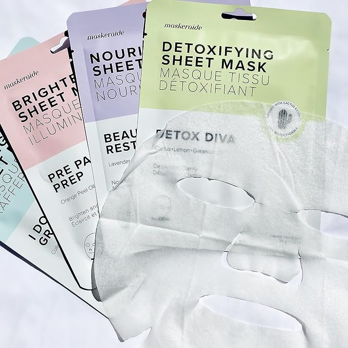 Beauty Restore Nourishing and Hydrating Lavender Face Mask with Hyaluronic Acid, Super Fruit Extracts, Allantoin & Adenosine, Cruelty Free, 5 Pack