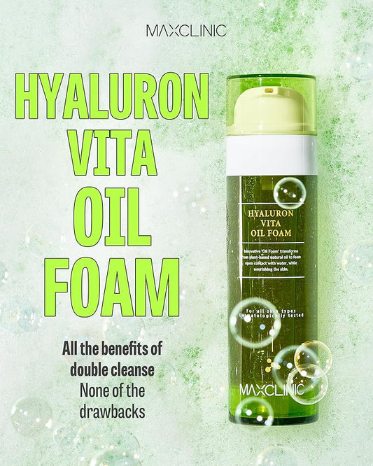 [K-Beauty] Hyaluron Vita Oil to Foam - All-in-One Korean Face Wash Oil Based Foaming Facial Cleanser - Pore Minimizing & Blackhead Remover - Makeup Deep Cleansing Oil for Dry Skin (3.88 fl oz)
