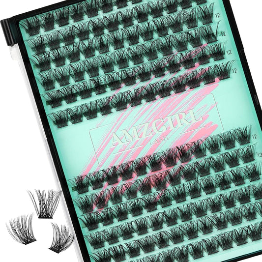 Wispy Lash Clusters Eyelash Extensions 144pcs Individual Lashes Cluster 12mm C Curl Fake Eyelash with Thin Band DIY Cluster Lashes At Home For Beginners (C-12mm)