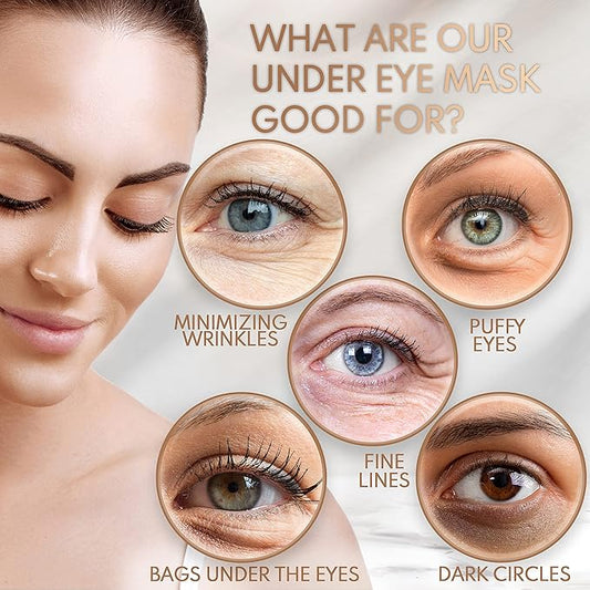 Under Eye Anti-Aging Eye Mask Collagen Patch Treatment for Minimizing Wrinkles, Puffy Eyes, Eye Bags, Dark Circles, Fine Lines Under the Eye, Looking Less Tired, Revitalizing, Moisturizing and Refreshing Your Skin 12 Pairs (Gold)