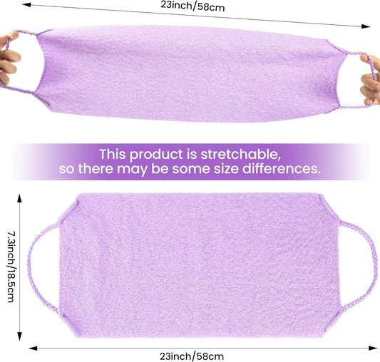 3 Pcs Double-Sided Back Exfoliator Body Scrub Towel, Exfoliating Back Scrubber with Handles,Exfoliating Washcloth Bath Tool in Shower, Stretchable Back Washer to Deep Cleans Skin (Purple)