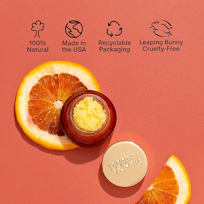 Poppy & Pout Natural Lip Scrub, Moisturizing Sugar Scrub for Dry Lips, Lip Scrubber Exfoliator with Essential Oils Smooths and Hydrates Lips, In Recyclable Glass Jars, Cruelty Free - Orange Blossom