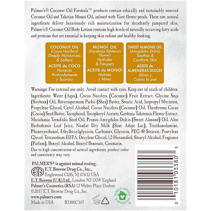 Palmer's Coconut Oil Formula Body Lotion for Dry Skin, Hand & Body Moisturizer with Green Coffee Extract & Vitamin E, Value Size Pump Bottle, 33.8 Fl Oz (Pack of 1)