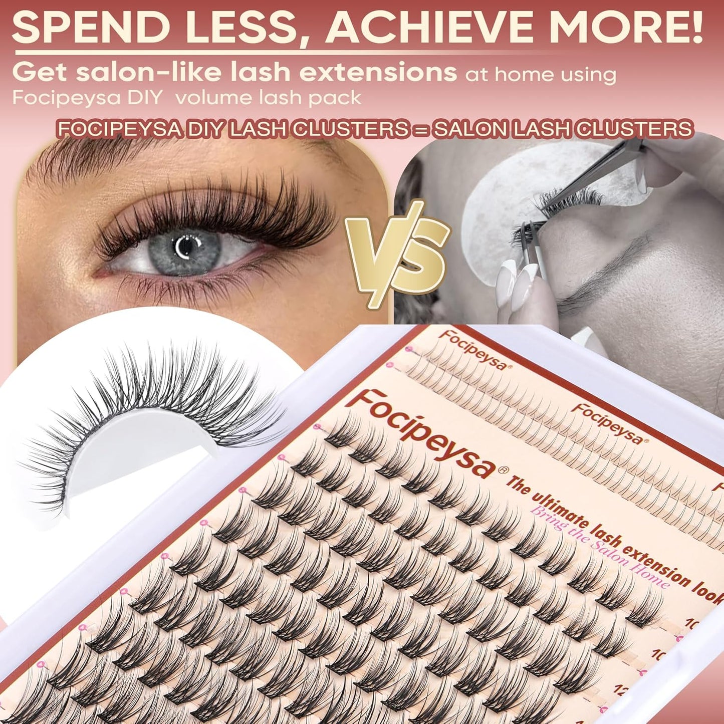 Focipeysa Natural Look Lash Clusters Wispy Cluster Eyelash Extensions 10-16mm Eyelash Extensions C-Curl Lashes Extensions with Bottom Lashes Fairy Individual Eyelash DIY Lash Clusters at Home