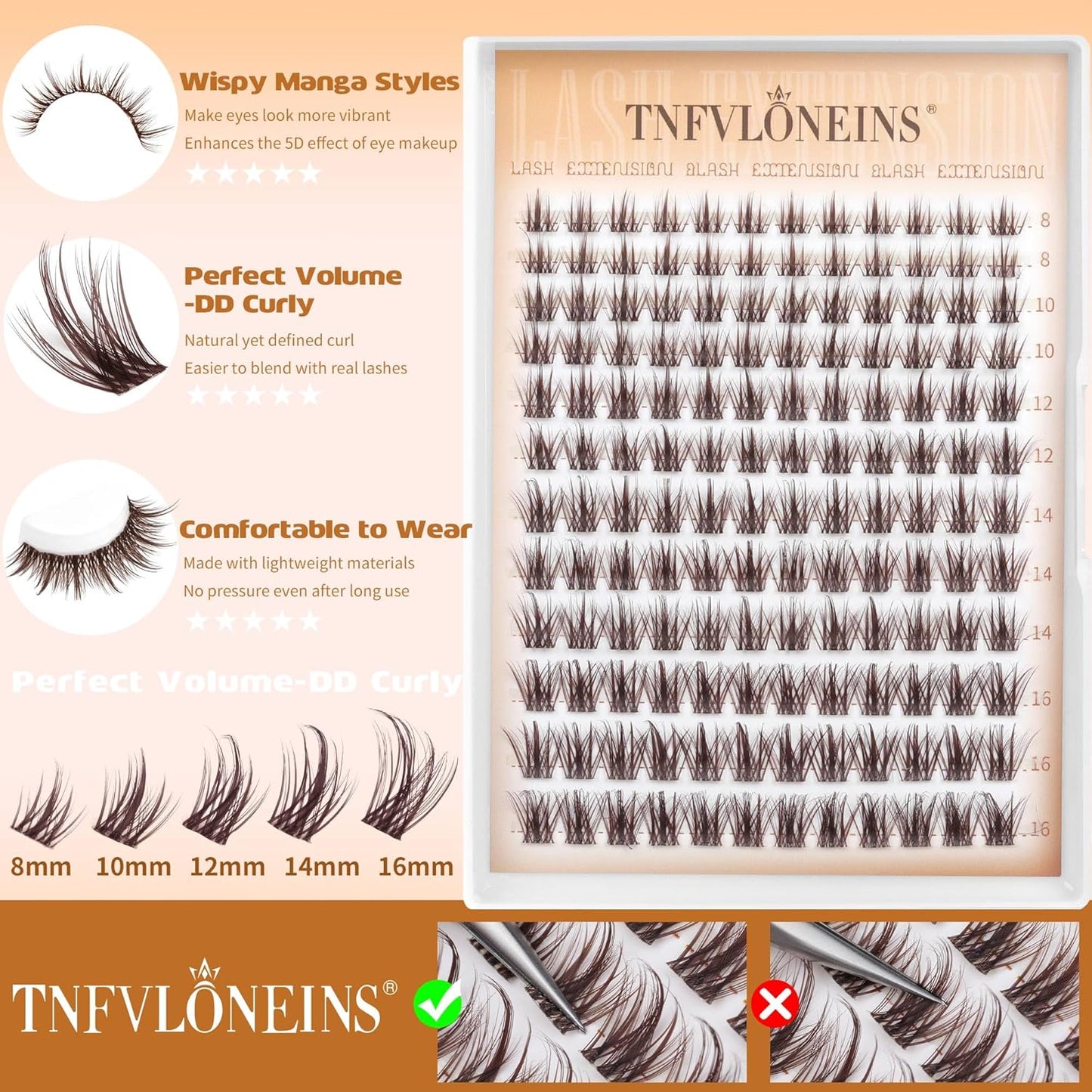 TNFVLONEINS Brown Lash Clusters Fairy Cluster Eyelash Extensions Natural Eyelash Clusters Wispy Individual Lashes Clusters Spiky Lash Extension Dark Brown Cluster Lashes DIY C-Curly Eyelash Extension