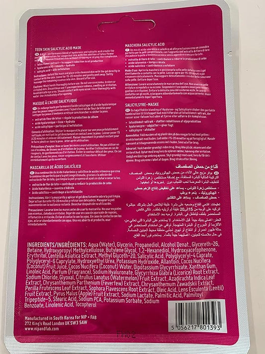Nip + Fab Salicylic Acid Fix Sheet Mask for Face, Hyaluronic Acid, Lotus Flower BHA Facial Mask, Multi, 0.8 Fl Oz