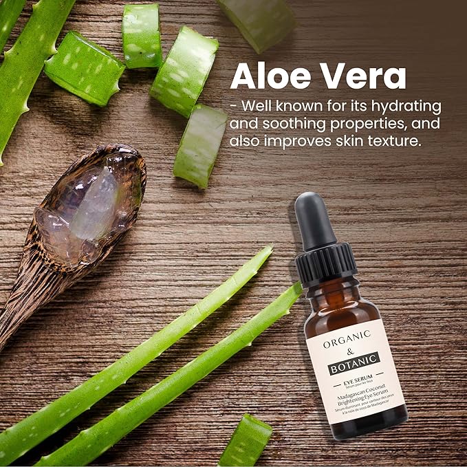Organic & Botanic Madagascan Coconut Brightening Eye Serum, 30ml. Premium Vegan Skincare For All Skin Types. Made In The UK.