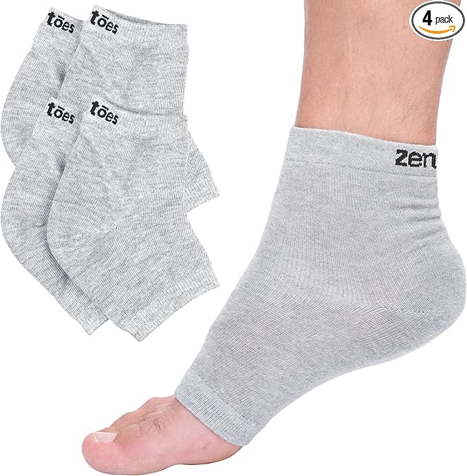 ZenToes Moisturizing Heel Socks 2 Pairs Gel Lined Toeless Spa Socks to Heal and Treat Dry, Cracked Heels While You Sleep (Regular, Gray)