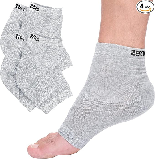 ZenToes Moisturizing Heel Socks 2 Pairs Gel Lined Toeless Spa Socks to Heal and Treat Dry, Cracked Heels While You Sleep (Regular, Gray)