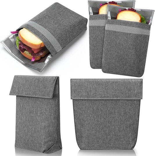 3 Pcs Insulated Sandwich Bag Reusable Snack Bags Washable Insulated Pouch Small Thermal Bag Reusable Lunch Bags for Work, Picnics, Travel, Office, Back to School(Light Gray)