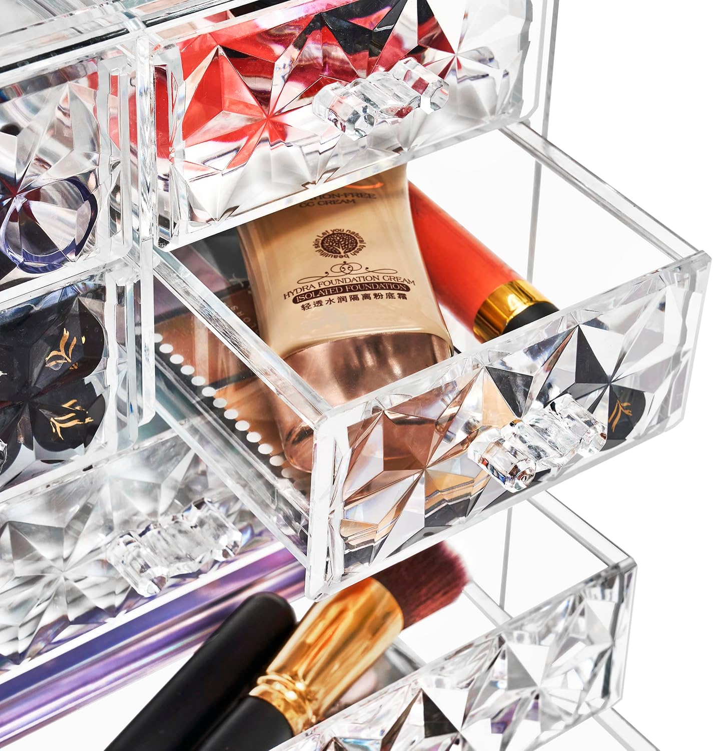 Sorbus Acrylic Makeup Organizer - Organization and Storage Case for Cosmetics Make Up & Jewelry - Big Clear Makeup Organizer for Vanity, Bathroom, College Dorm, Closet, Desk (3 Large, 4 Small Drawers)