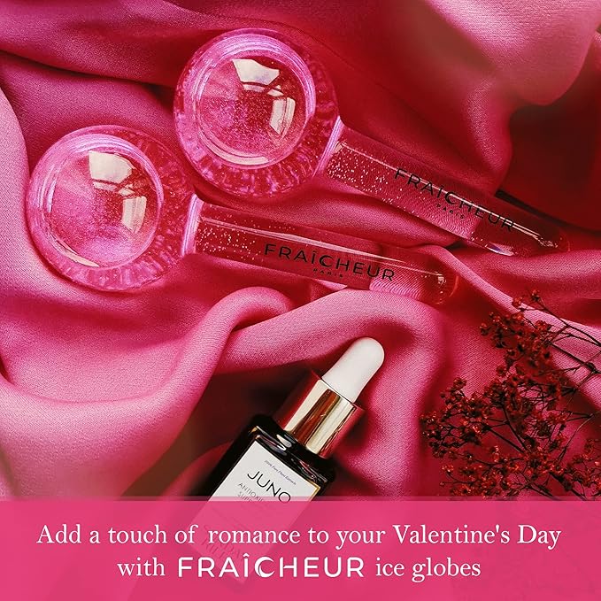 FRAÎCHEUR ICE GLOBES | Frozen Cryo Roller for Cold Facial Massage | Skincare Cooling Glass Massager with Anti-Freeze Liquid Inside | Reduce Puffiness, Pores and | Bonus Massage Techniques eBook (BLUE)