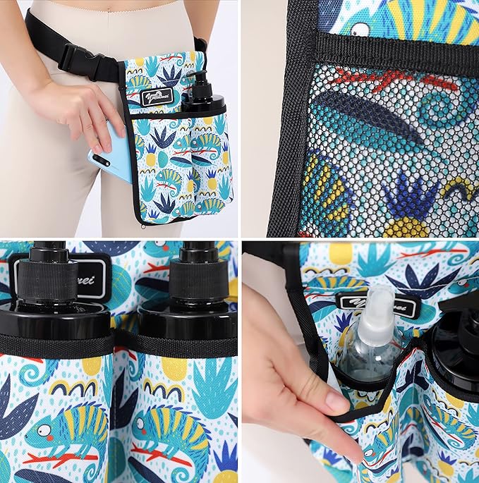 Massage Bottle Bag ，Massage Therapist Holster Massage Lotion Holster， Massage Oil Holster（2 bottle ，Flower color）