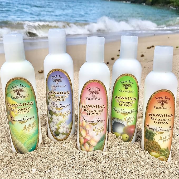 Island Soap and Candle Works Jasmine Scented Body Lotion for Men and Women - Paraben Free Body Moisturizer - Hydrating Hawaiian Skincare - Pikake Jasmine - 2 Fl Oz. Travel Size Bottle