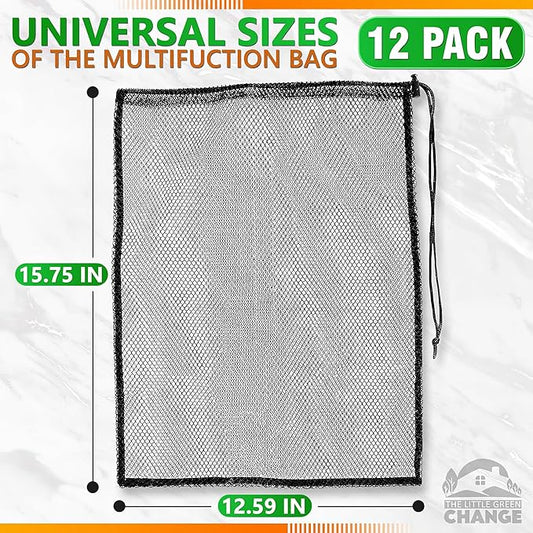 12Pcs Mesh Laundry Bags for Delicates - 13x15.5 inch Black Drawstring Bag Washable Laundry Bag Mesh Stuff Sack Nylon Mesh Bag - Sports Equipment Bag Cloth Bags Drawstring Backpack Organizer Small Mesh