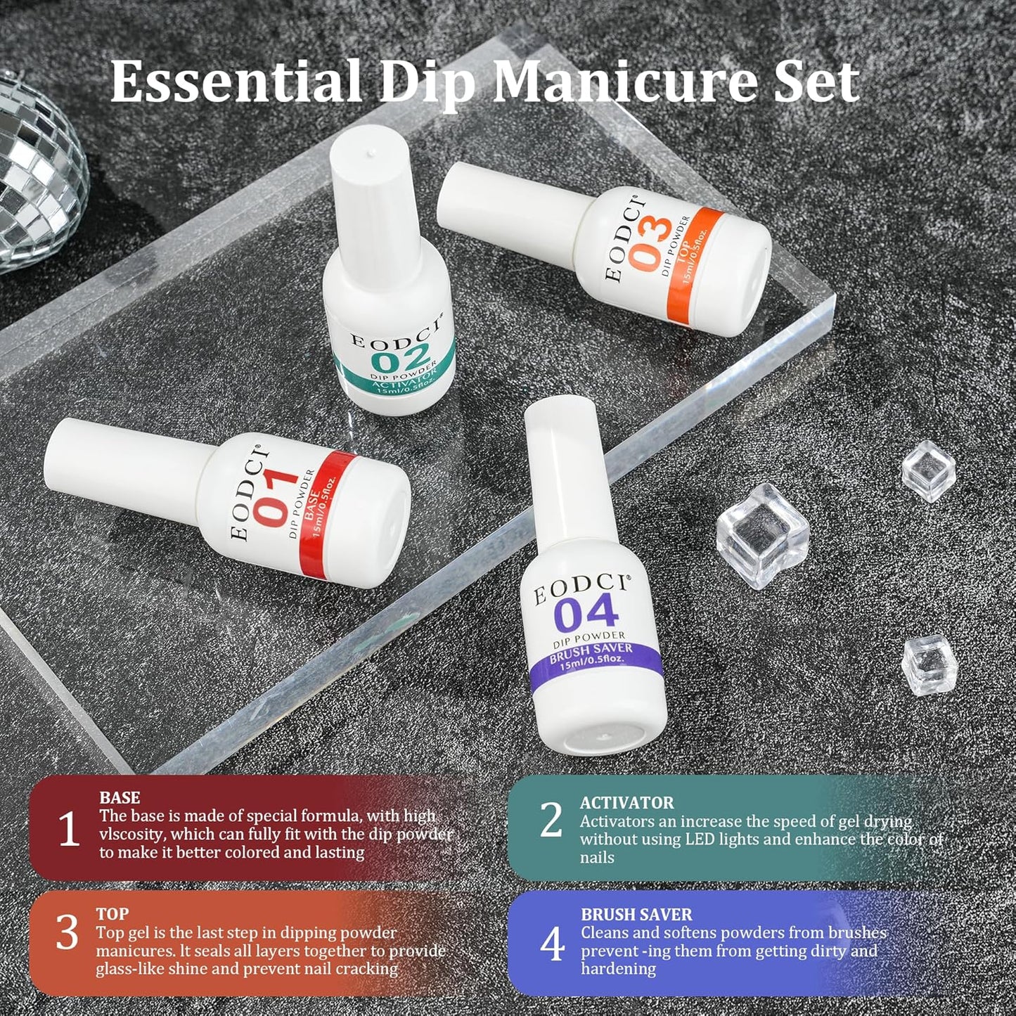 Dip Powder Nail Kit Starter, 6 Colors Glitter Dark Black White Dipping Powder Kit With Base & Top Coat/Activator/Brush Saver, Nail Art Manicure Salon DIY for Daily at Home Party Gifts for Women