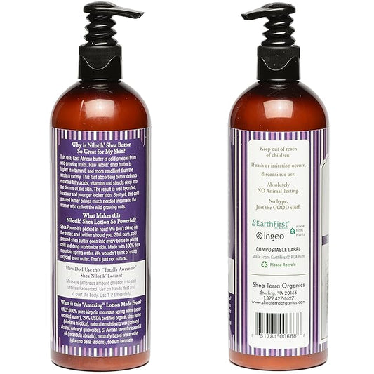 Shea Terra Organics Nilotik’ Shea Butter Ultra-Rich Lotion – S. African Lavender | Natural Daily Moisturizer that Offers Stress Relief & Skin Cell Rejuvenation with Antioxidants to Protect Skin– 16 oz