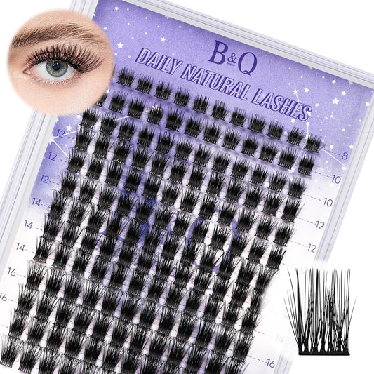 B&Q Lash Clusters Natural Cluster Eyelash Extensions 156 PCS Eyelash Clusters D Curl Z01 Individual Lashes for Beginners 8-18mm Cluster Lashes Superfine Band Eyelash Extension at Home（Z09-D-8-18mix）