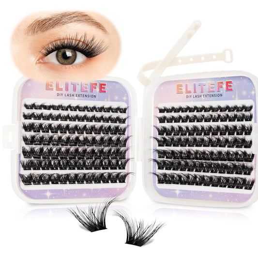 Lash Extension Kit DIY Lash Clusters Kit Eyelash Extensions Individual Lashes Extensions with (168Pcs, Plush Dress, 0.07D 8-18mm)