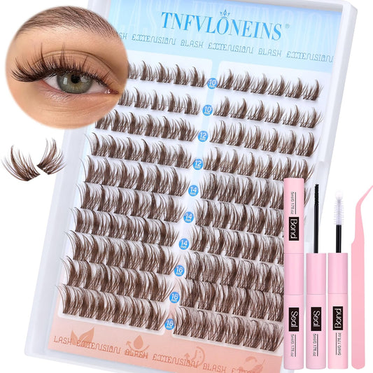 Brown Lash Clusters Kit Manga Lash Extension Kit Natural Eyelash Clusters Wispy 10-16MM Individual Lashes Clusters Anime Eyelash Extension Kit with Bond and Seal and Tweezers by TNFVLONEINS