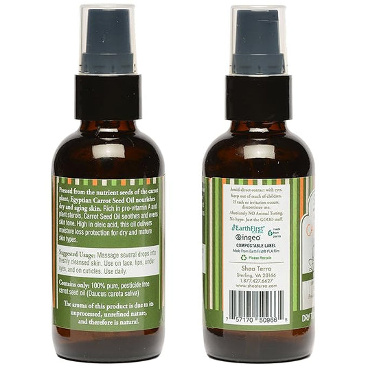 Shea Terra Egyptian Carrot Seed Cold-Pressed Extra Virgin Oil | Nutrient Rich, All Natural & Organic Oil with Anti-Aging Vitamin A, E and Beta-Carotene for Maturing and Damaged Skin Types – 2 oz