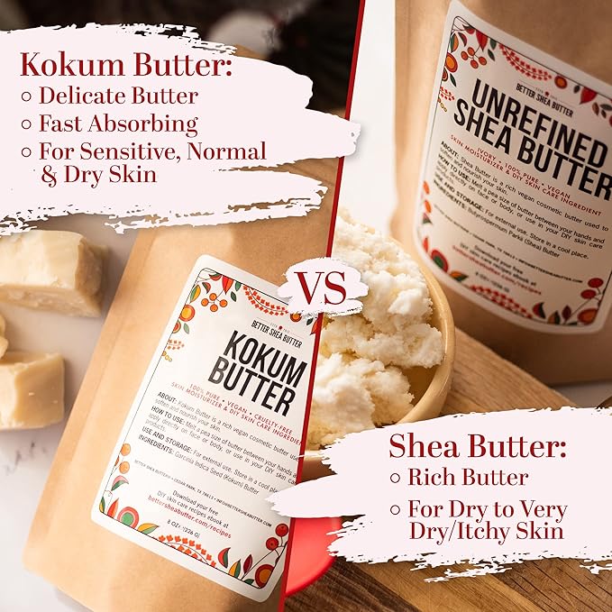 Raw Kokum Butter Unrefined - Body Butter Bar for Soap Making and DIY Lotion, Skin and Hair Products - Pure, Unscented Moisturizer for Skin - Kokum Butter 1 lb Block
