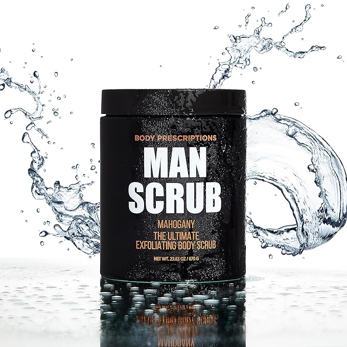 Body Prescriptions Men’s Exfoliating Body Scrub – Ultimate Skin Cleansing Wash in Jar with Twist-Top Lid, For All Skin Types, 21 Ounce (Pack of 1), Mahogany