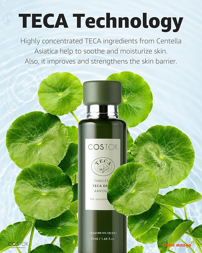 COSTOK Timeless TECA Drop Ampoule 50ml with Centella Asiatica Extract TECA Technology Hypoallergenic Soothing Hydrating Facial Serum for Sensitive Skin