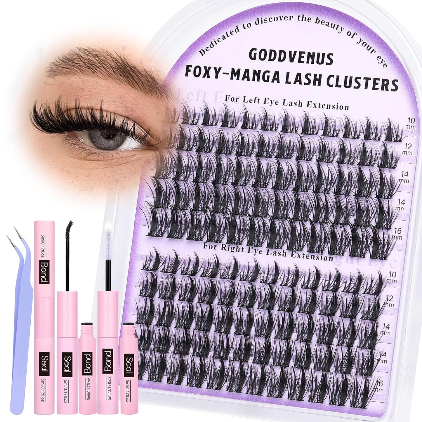 Manga Lash Cluster Kit Wispy Lashes Clusters Fluffy Eyelash Clusters Upturned Foxy Cluster Eyelash Extensions Kit D Curl Fairy Eyelash Extension Kit 10-16mm Individual Lashes Kit